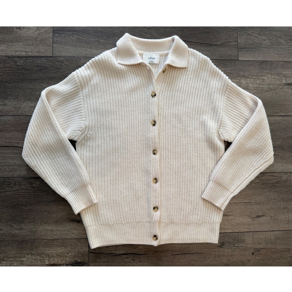 Wilfred Aritzia 100% Merino Wool Cream Chunky Knit Button Front Cardigan Size S